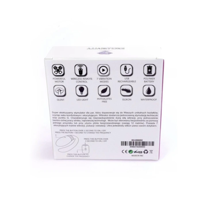 Stymulator łechtaczki V-Vibe Purple, silikon medyczny, 7 funkcji, pilot bezprzewodowy