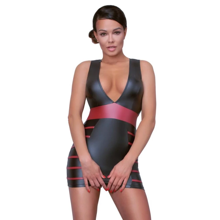 Sukienka obcisła COTTELLI PARTY, czarna z czerwonymi wstawkami, elegancka XL