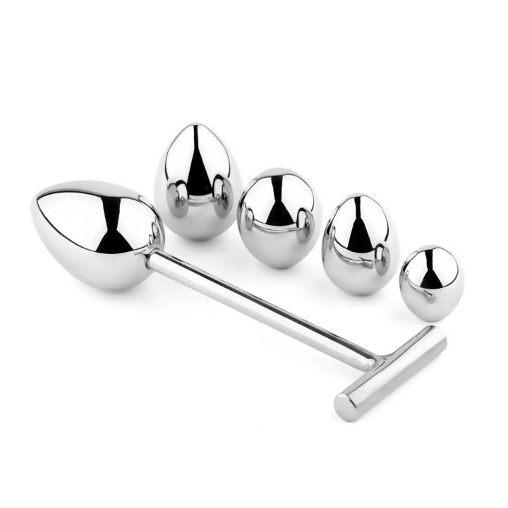 Korek analny metalowy – seria NO.3, stal nierdzewna, 5 wymiennych końcówek, długość 16,5 cm