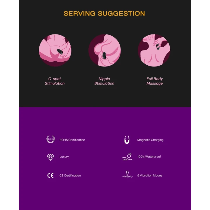 Wibrująca nakładka silikonowa Mechwarrior Black, 9 funkcji, kompaktowy rozmiar 8,2 cm