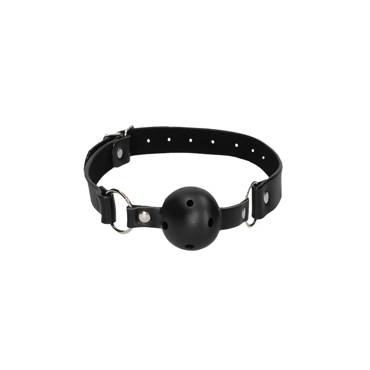 Knebel ball gag Ouch! - skórzane paski, regulacja rozmiaru, umożliwia oddychanie