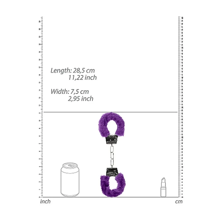 Kajdanki z futerkiem dla początkujących - Fioletowe, Metalowe, Wymiary 28,5 x 7,5 cm
