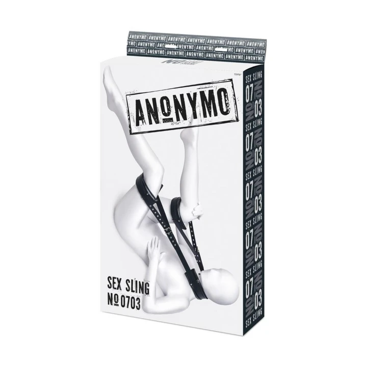 Sling do unieruchamiania nóg Anonymo, PU skóra, z regulowanymi kajdankami, czarny