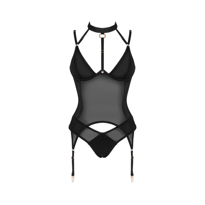 Gorset z fiszbinami OBSESSIVE Brasica XS/S, regulowane ramiączka, biżuteryjne zapięcie