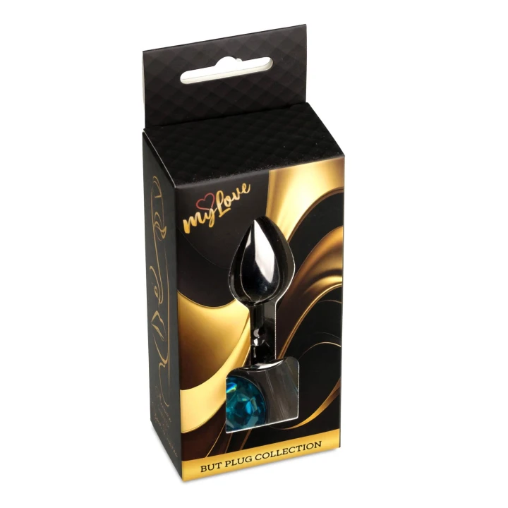 Korek analny (biżuteria) MyLove Toys – stal nierdzewna, ciemne srebro, kryształ niebieski