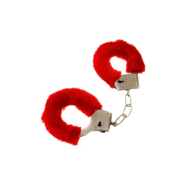 Kajdanki - RED Love Cuffs, metalowe z futerkiem, bezpieczne z kluczykiem w zestawie