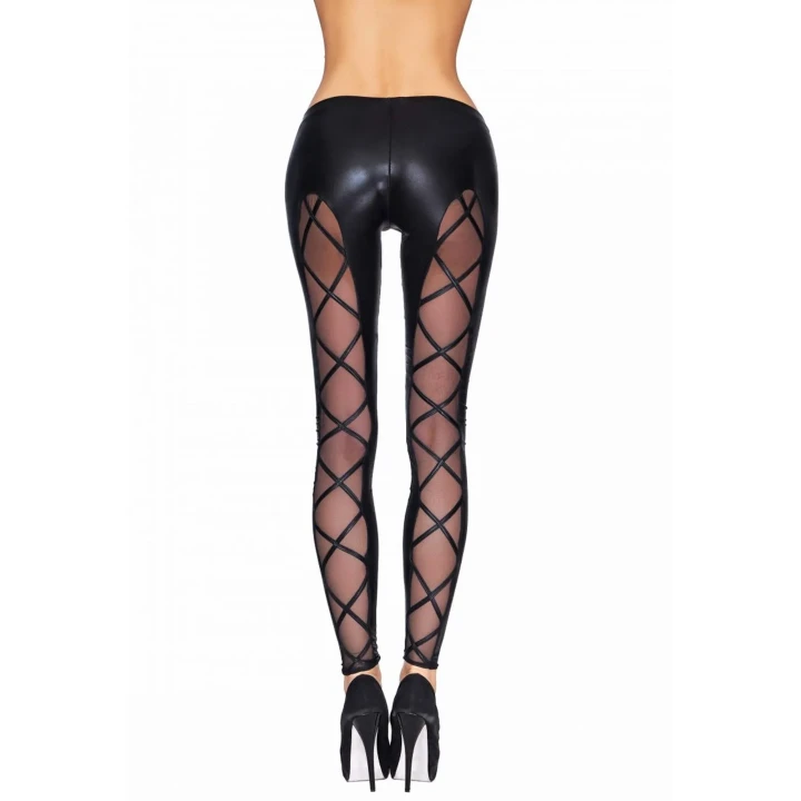 Legginsy wetlook Camiri, tiulowe wstawki, czarne, rozmiar S, wygodne w noszeniu