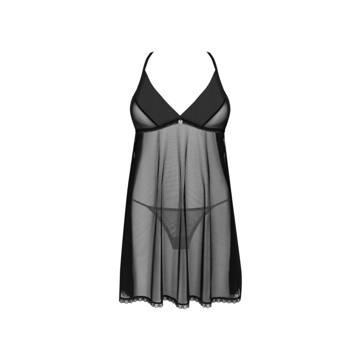 Babydoll OBSESSIVE z regulowanymi ramiączkami, delikatny materiał, czarny kolor, XL/2XL