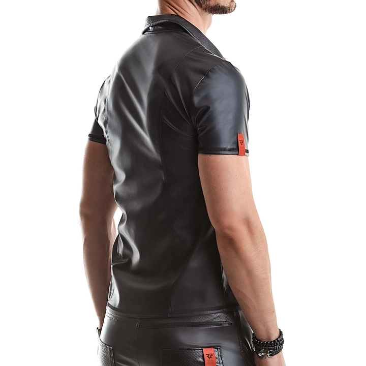 Polo REGNES FETISH PLANET — wetlook czarne, dwukierunkowy zamek, 4XL