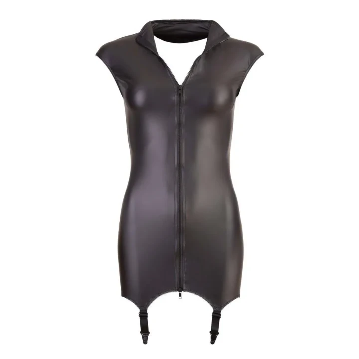 Sukienka COTTELLI LINGERIE z zawieszkami, krótka, bez rękawów, czarna, z zamkiem