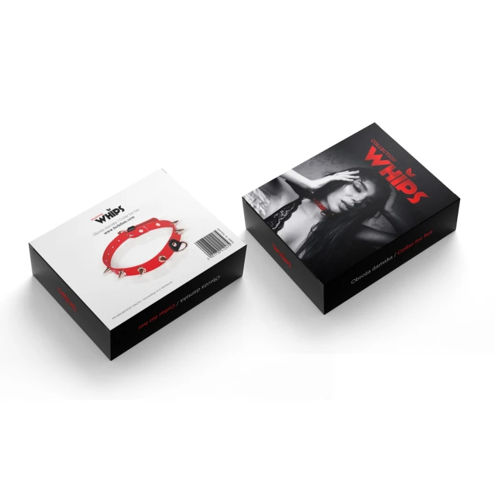 Wiązania WHIPS Vegan – lakierowana obroża damska z kolcami, czerwona