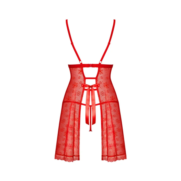 Babydoll i stringi OBSESSIVE, regulowane ramiączka, czerwona koronka, błyszcząca ozdoba