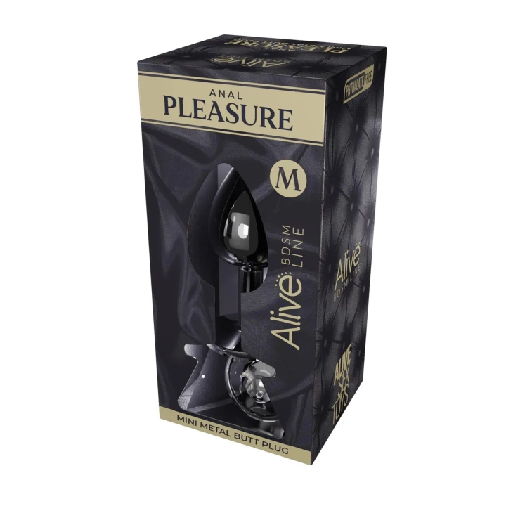 Plug anal metal Mini M, 3,4 cm, kryształ na podstawie, wodoodporny