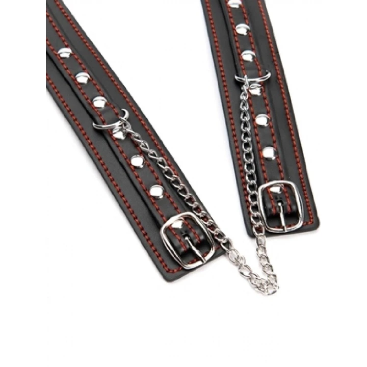 Mankiety na kostki - Skórzane, Czerwone Szwy, Złoty Łańcuch Curb