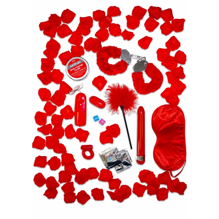Zestaw upominkowy do intymności Red Romance, metal, poliestr, wibrator i akcesoria