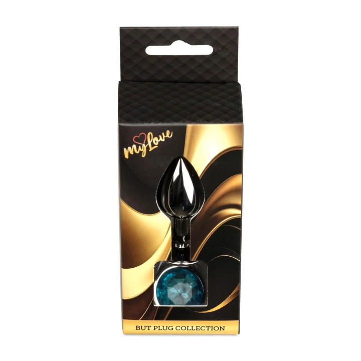 Korek analny (biżuteria) MyLove Toys – stal nierdzewna, ciemne srebro, kryształ niebieski