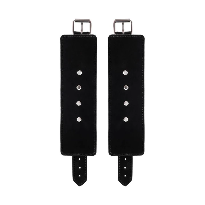 Kajdanki skórzane Anonymo, welurowa podszewka, niklowane okucia, uniwersalny rozmiar