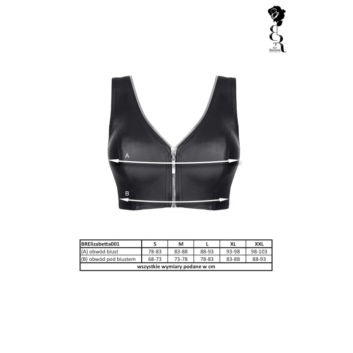 Top ekoskórzany BRELISABETTA001 - Elegancki czarny model z ozdobnym ekspressem rozmiar L