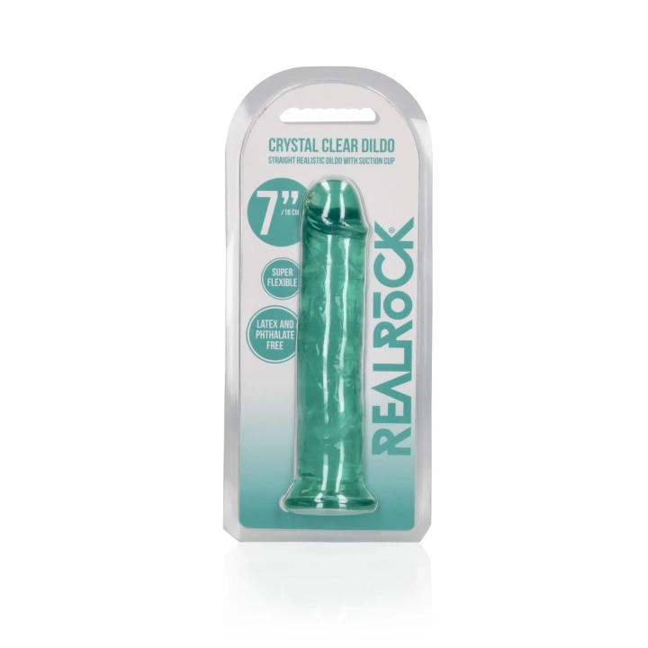 Dildo REALROCK CRYSTAL CLEAR, 7'' / 18 cm, przezroczyste, przyssawka, wodoodporne