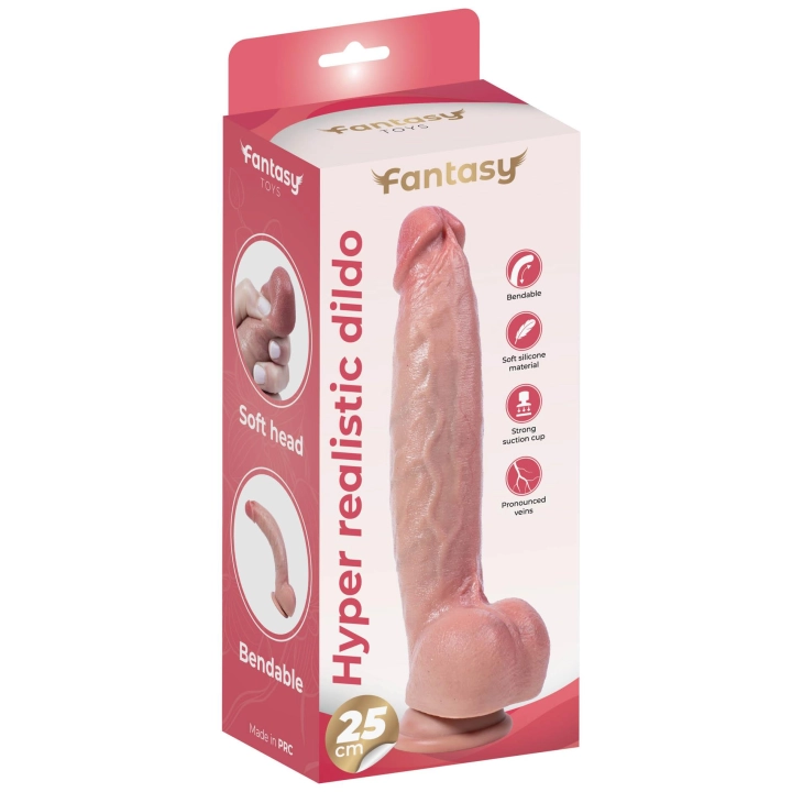 Silikonowe dildo Fantasy Toys 25 cm, realistyczne, elastyczne, z przyssawką