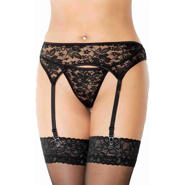 Pasek do pończoch SOFTLINE COLLECTION - koronkowy, czarny, S/M