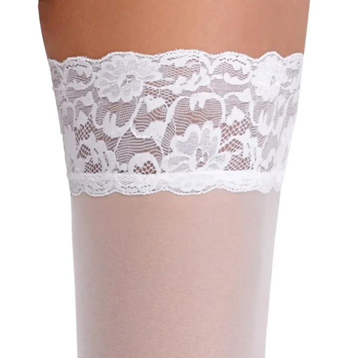 Podkolanówki COTTELLI LINGERIE białe z koronką 9 cm, przyklejane silikonem, 20 den