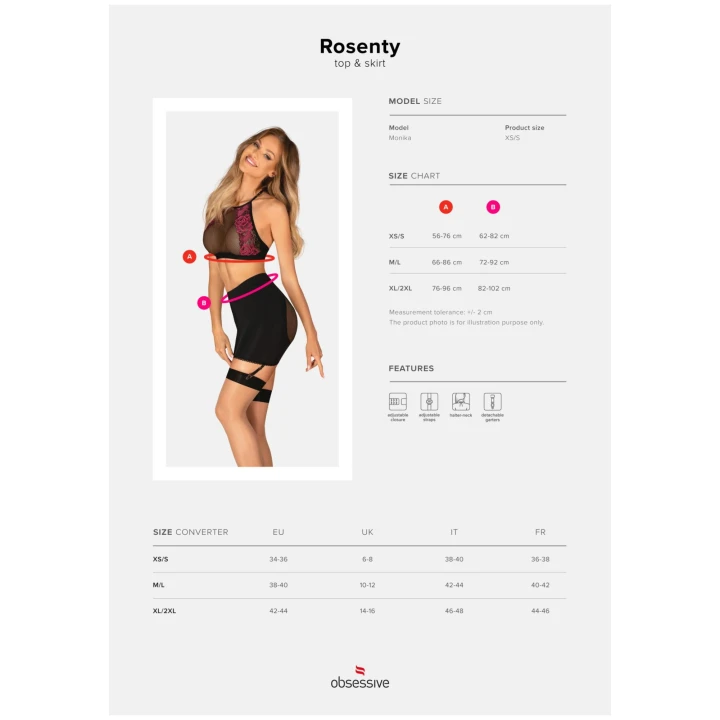 Bielizna erotyczna OBSESSIVE Rosenty - regulowane ramiączka, kwiatowy wzór, przezroczysta siateczka