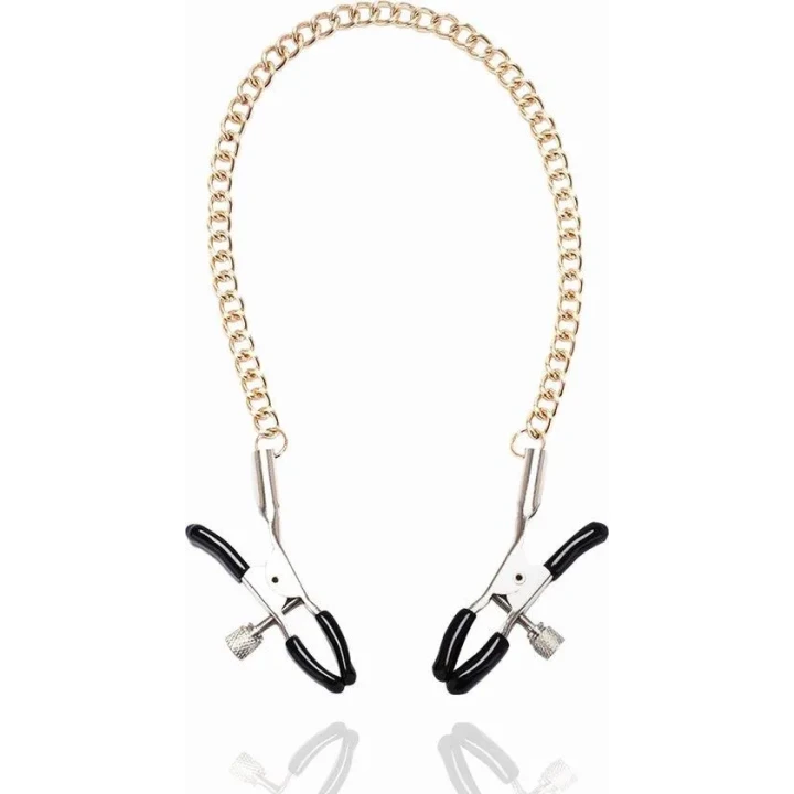 Obejma na sutki Kinky Pleasure - regulowany złoty łańcuszek ze stali nierdzewnej