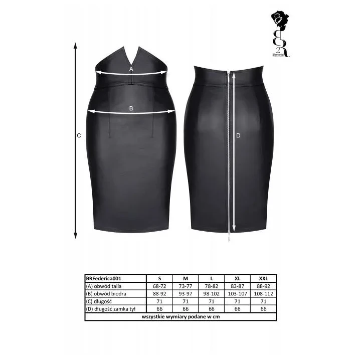 Spódnica ekoskórna BRFEDERICA001, DEMONIQ Kolekcja Silver Touch, czarna, elastyczna, długi zamek, rozmiar S