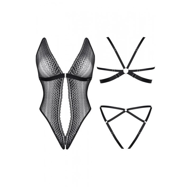 Body koronkowe DEMONIQ Kolekcja Lady X, zmysłowe wcięcie, regulowane gumki, open bottom