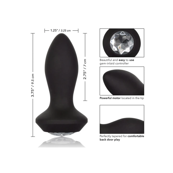 Wibrujący plug analny Crystal Probe Black, silikonowy, wodoodporny, z bateriami