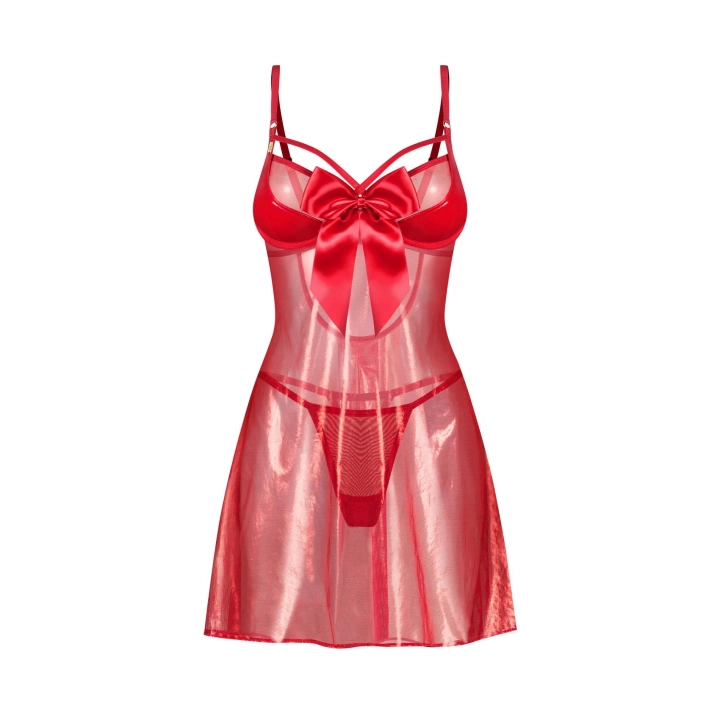 Komplet babydoll OBSESSIVE, transparentny, fiszbiny, stringi, rozmiar 2XL/3XL
