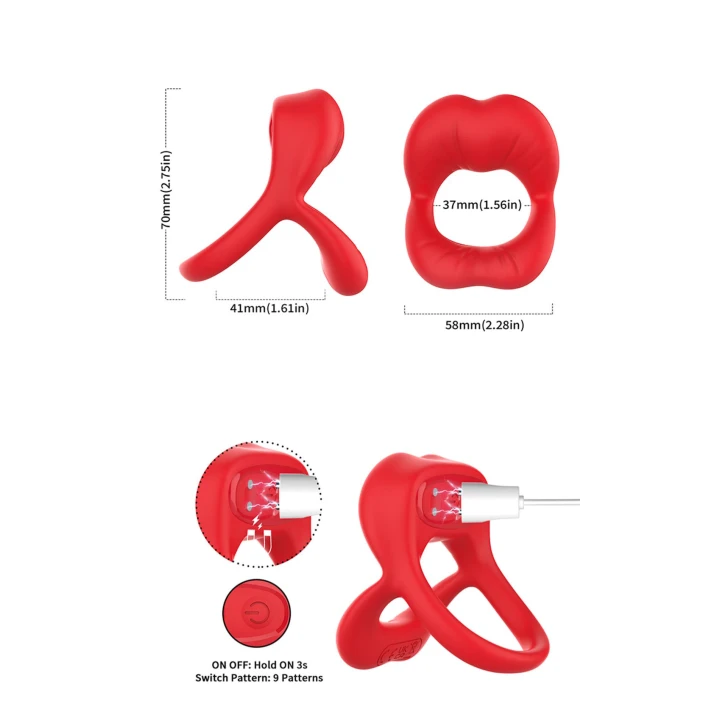 Stymulator łechtaczkowy Big Mouth Red - 9 trybów wibracji, wodoodporny, ładowanie magnetyczne