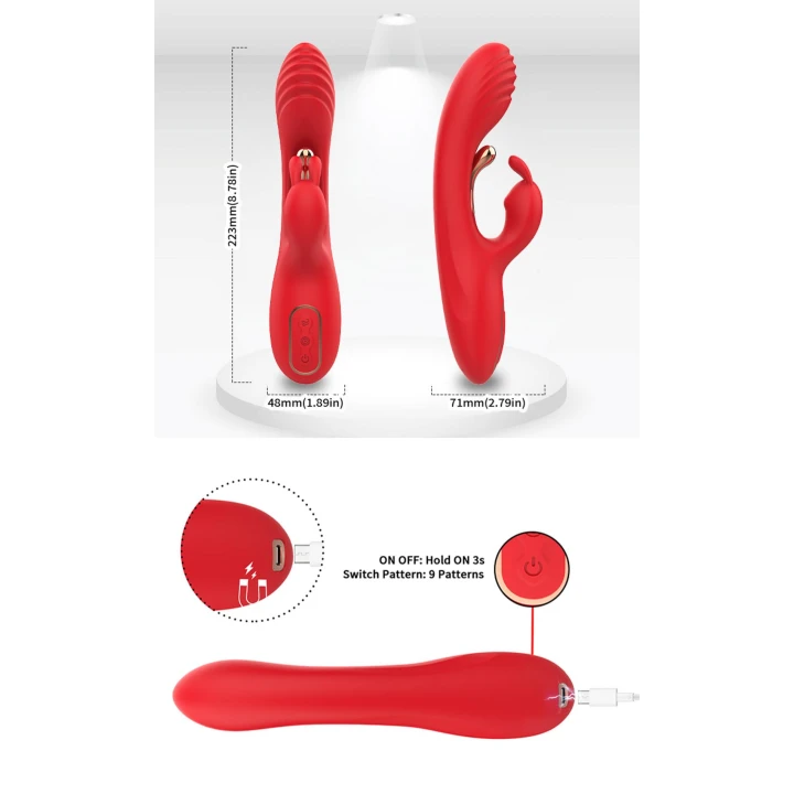 Stymulator punktu G Crazy Horse Red - Trójpunktowa stymulacja, 9 trybów wibracji, USB-C