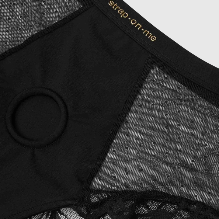Harness bieliźniany Divine – high-waisted shorty, czarny, tiul i koronka