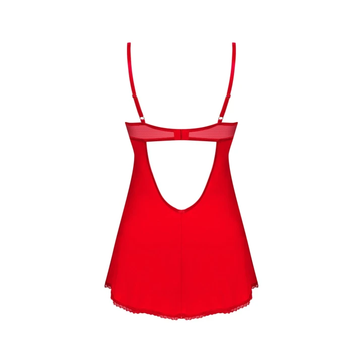 Koszulka i stringi OBSESSIVE, Czerwone, Regulowane ramiączka, Koronkowe detale, XS/S