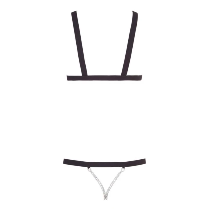 Body bondage z paskami BK - 70% poliester, 30% elastan, z odpinanymi łańcuchami