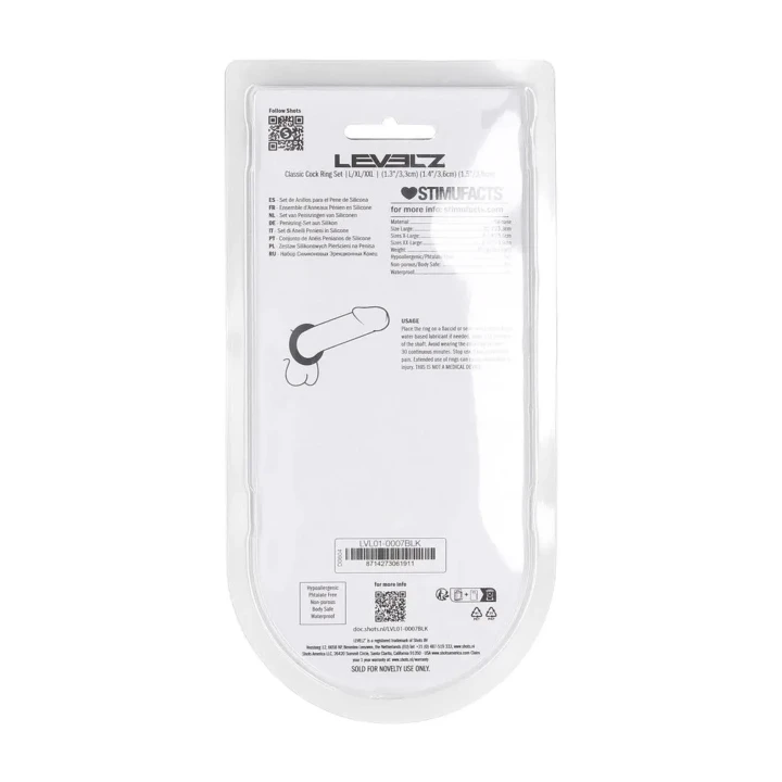 Pierścień erekcyjny silikonowy LEVELZ - 3 rozmiary (L/XL/XXL), bezwibracyjny, czarny