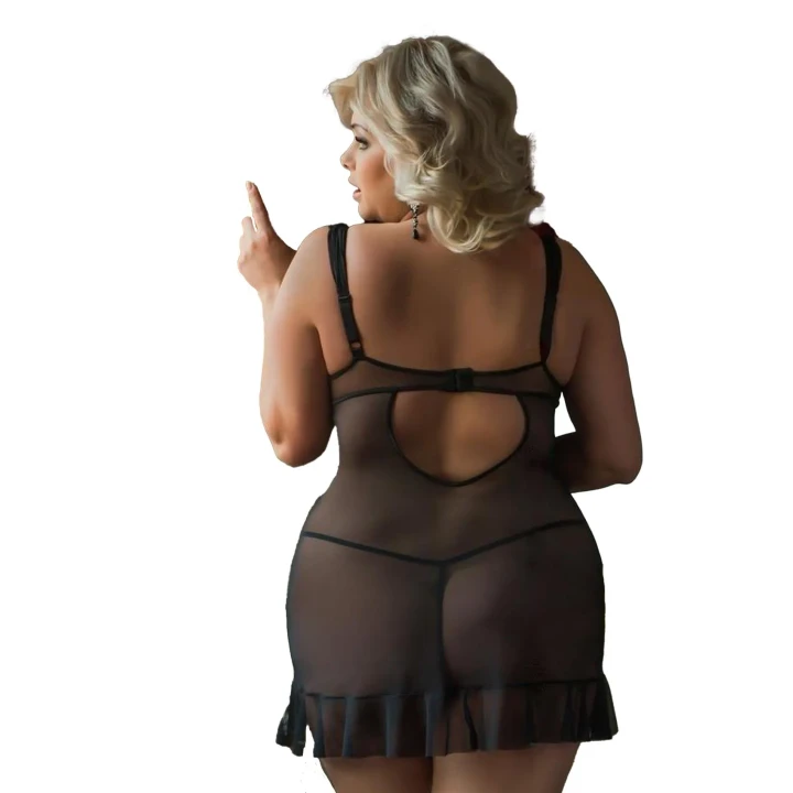 Koszulka nocna SOFTLINE COLLECTION - Bianca - plus size 4XL, koronki, przezroczysta siateczka