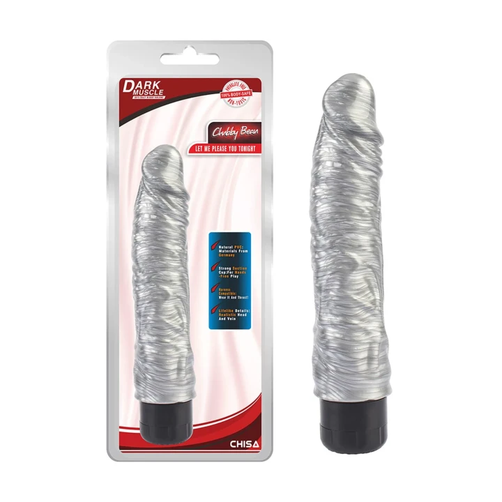 Wibrator Chubby Beau-Silver, Natural PVC, Antybakteryjny, Wielopunktowa Regulacja Wibracji
