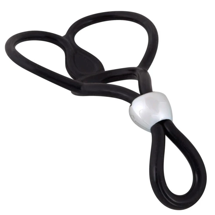 Pierścień na penisa z dwoma pierścieniami jąder, regulowany, silikonowy, czarny, 13 cm
