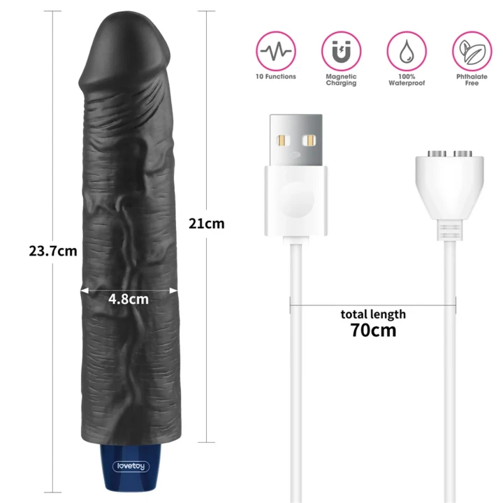 Dildo Lovetoy Real Softee 24cm, 10 trybów wibracji, wodoodporny TPE