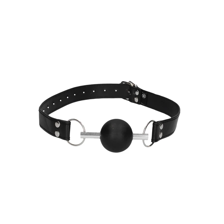 Knebel typu ball gag Ouch! - skórzane taśmy, regulacja rozmiaru, uniwersalny rozmiar