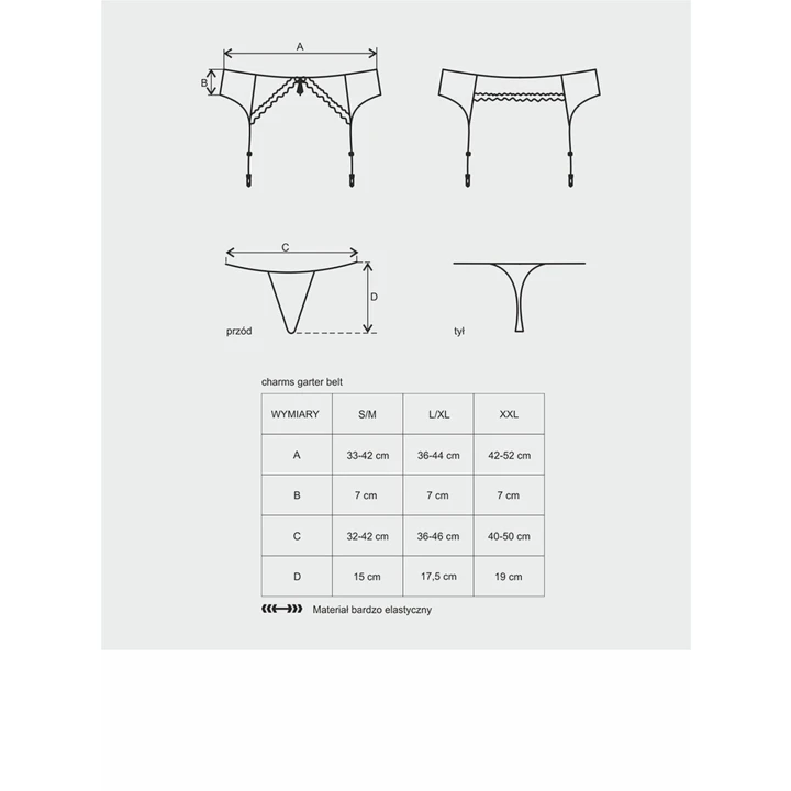 Pas do pończoch OBSESSIVE Charms XXL, koronkowe detale, cyrkoniowe akcenty