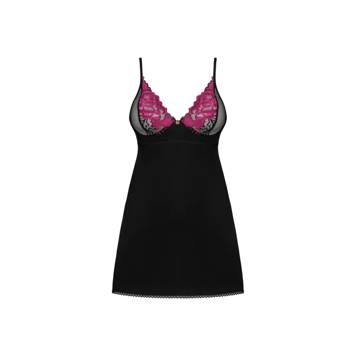 Koszulka nocna OBSESSIVE Rosenty, M/L, regulowane ramiączka, miseczki z fiszbinami, czarna