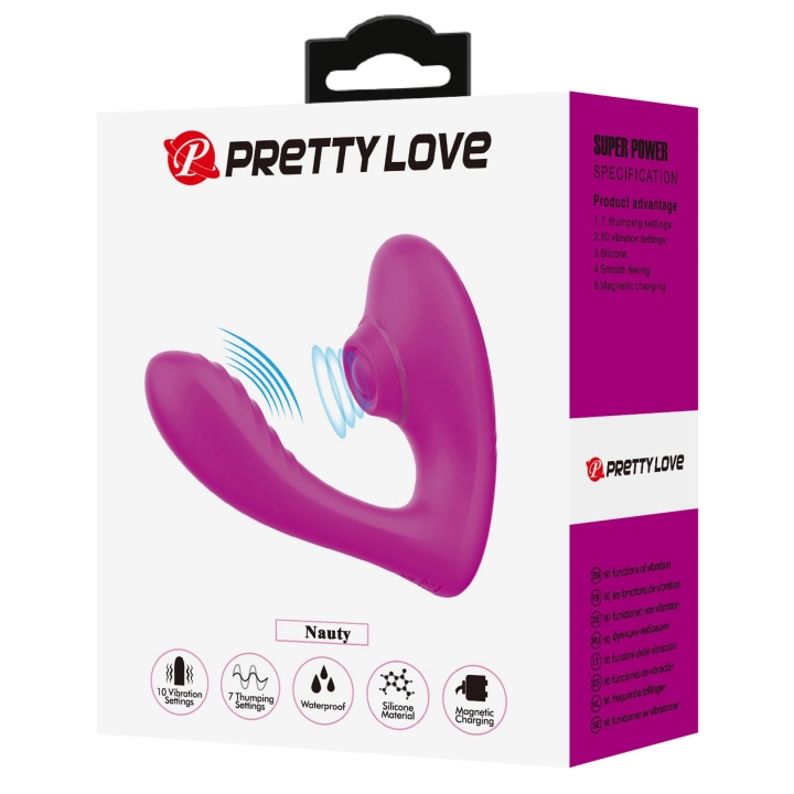 Stymulator łechtaczki Pretty Love Naty — silikon, 10 trybów wibracji, 7 pulsacji