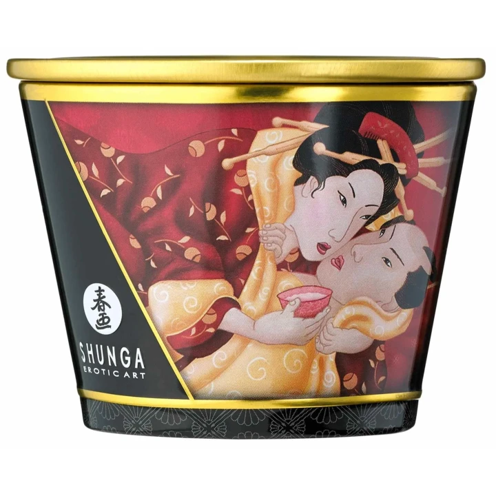 Świeca do masażu Shunga Romance, zapach truskawki i szampana, 170 ml, metalowy słoiczek