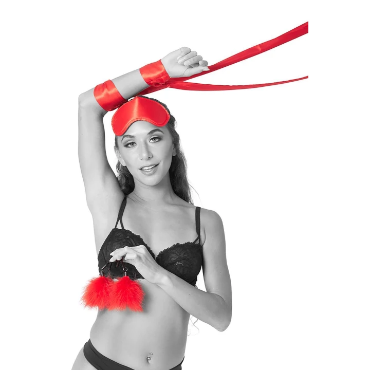 zestaw do bondage dla początkujących SPORTSHEETS AMOR, satynowe opaski i zaciski