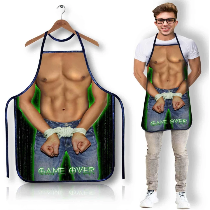 Fartuszek kuchenny Game Over - humorystyczny, trwały materiał, lekki, łatwy w czyszczeniu