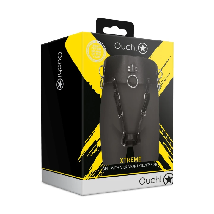 Pas z uchwytem na wibrator - Regulowany, Skóra PU, 3 metalowe O-ringi